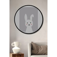 Teona Ahşap Dekoratif Ahşap Yuvarlak Çerçeve Görünümlü Tablo Sevimli Tavşan