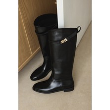 Lutvelizade Çizme 2520 - Gold Aksesuar Detaylı Siyah Kadın Çizme