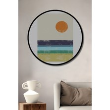 Teona Ahşap Dekoratif Ahşap Yuvarlak Çerçeve Görünümlü Tablo Günbatımı Manzarası