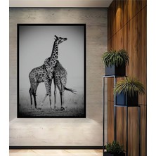 Teona Ahşap Dekoratif Ahşap Dikdörtgen Tablo Şefkatli Zürafalar Çerçeve Görünümlü