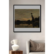 Teona Ahşap Dekoratif Ahşap Dikdörtgen Tablo Günbatımı Göl Kenarı Çerçeve Görünümlü