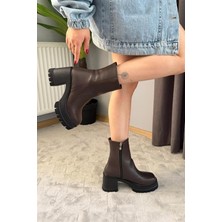 Les Passent Kadın Pita Kahverengi ( 8 cm ) Platfom Topuklu Fermuarlı Bot