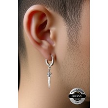 Lynare Sıkıştırmalı Deliksiz Kılıç Model Sallantılı Erkek Kadın Unisex Çelik Gri Küpe Ear Cuff 1 Adet