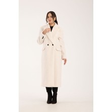 Özlem Yıldız Fox Kumaş Uzun Oversize Kaban Krem - 38