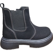 Ortopedikal 1087 Filet Unisex Erkek ve Kız Çocuk  Bot Siyah Süet Yanı Lastikli ve Fermuarlı Anatomik