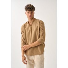 Dechers Erkek Fakir Kol V Yaka Rahat Kalıp %100 Pamuk Gömlek E211