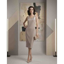 Angel Leon Dream Taş Işlemeli Vizon Midi Elbise