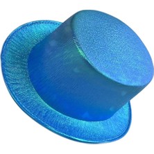 Ynt İthalat Mavi Renk Işıltılı Hologram Kumaş Kaplama Fötr Silindir Şapka Yetişkin Boy
