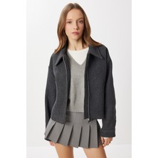 Happiness İstanbul Polo Yaka Fermuarlı Kaşe Ceket LOH0015 Antrasit