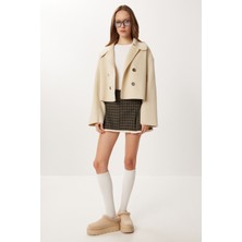 Happiness İstanbul Kruvaze Kısa Kaşe Kaban LRG0053 Krem