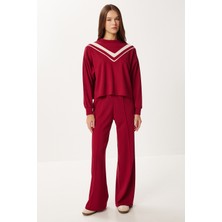 Happiness İstanbul Kontrast Şeritli Modal Alt-Üst Takım LZV0037 Bordo