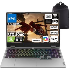 Lenovo Loq I5-13450HX 32-Gbddr5 1 Tbssd RTX5060 (8GB-100W-GDDR7) 15.6" Fhd Windows 11 Home + Hmf Sırt Çantası 83JE00ENTRHMF38