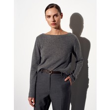 Dilvin %100 Kaşmir Kayık Yaka Kazak-Füme M.