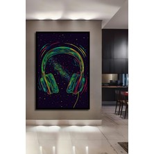 Teona Ahşap Çerçeve Görünümlü Renkli Kulaklıklar Ahşap Mdf Dekoratif Ev Duvar Tablo Dikdörtgen Ev Duvar Tablo