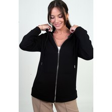 By Saygı Kadın Kapüşonlu Kanguru Cepli Önü Fermuarlı Osyho Hırka