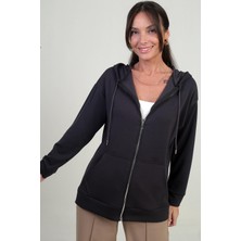 By Saygı Kadın Kapüşonlu Kanguru Cepli Önü Fermuarlı Osyho Hırka