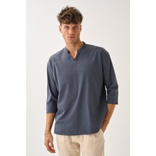 Dechers Erkek Fakir Kol V Yaka Rahat Kalıp %100 Pamuk Gömlek E228