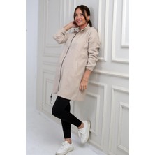 By Saygı Kadın Önü Fermuarlı Altı Lastikli Cepli Uzun Kaşe Mont