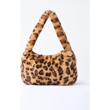 Jimmy Key Kahverengi Leopar Desenli Peluş Omuz Çantası
