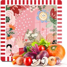 Decovetro Cam Kesme Tahtası ve Sunumluk Kare Karışık Renkli Love Desenli 30X30 cm