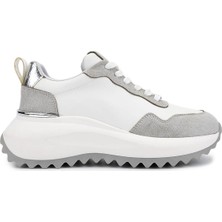 Tamer Tanca Kadın Suni Deri Beyaz/gri/lame Sneakers & Spor Ayakkabı 1009 2220 Bn Ayk SK25-26 Byz/grı Suet/lame