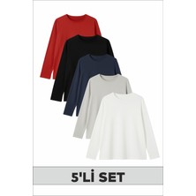 Fyk Kids Klasik & Şık Renklerde Yuvarlak Yaka Kız/erkek Çocuk 5'li Sweatshirt