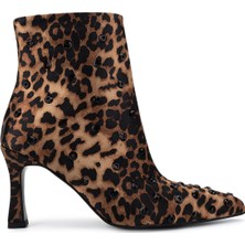 Tamer Tanca Kadın Saten Leopar Topuklu Bot 735 8794 Bn Bot SK25-26 Leopar