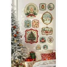 Msticker Vintage Noel Temalı Duvar Sticker Seti | 11 Parça Retro Christmas Dekor Seti | Dekoratif Sticker