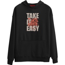 Eastek Take It Easy Premium Tasarım 3 Iplik Şardonlu Kapüşonlu Unisex, Kadın, Erkek Hoodie Sweatshirt