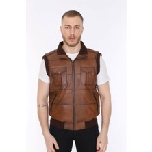 Hakiki Deri Taba Lastikli Erkek Yelek