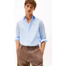 Tommy Hilfiger Erkek Slim Fit Flex Poplin Kent Collar Gömlek - Mavi