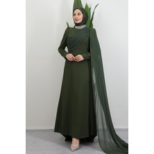 Giza Store Yakası Taşlı Elbise Haki