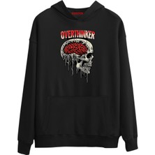 Eastek Overthinker Premium Tasarım 3 Iplik Şardonlu Kapüşonlu Unisex, Kadın, Erkek Hoodie Sweatshirt