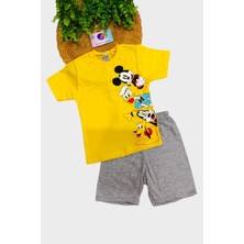 Dinamik çocuk Mickey Mouse Baskılı Unisex Çocuk 2li Alt Üst Takım Yazlık