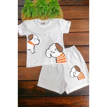 Dinamik çocuk Unısex Çocuk Köpek Baskılı Alt Üst 2li Takım Yazlık Ince Kısa Kollu