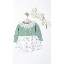 Dinamik çocuk Kız Bebek Dantel Yakalı Üstü Örme Triko Altı Müslin Elbise Vintage 3-6-9-12-18-24AY