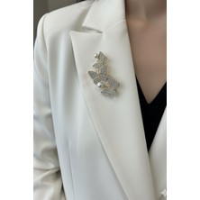 Modex Altın Sarısı Inci Detay Taşlı Kelebekler Broş (5cm)