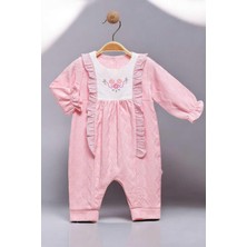 Dinamik çocuk Çiçek Nakışlı Alttan Çıt Çıtlı Tulum 0-12 Ay Kendinden Desenli Pike Kumaş