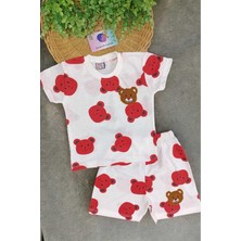 Dinamik çocuk Ayıcıklı Nakışlı Çocuk Erkek/kız 2'li Alt Üst Takım Unısex Yazlık Ince Kısa Kollu