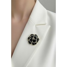 Modex Inci Detay Siyah Mineli Gül Broş (5cm)