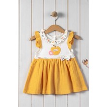 Dinamik çocuk %100 Pamuk Bebe Yaka Elma Nakışlı Altı Müslin Yazlık Kız Bebek Elbise 3-6/6-9/9-12/12-18/18-24AY