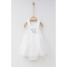 Dinamik çocuk Kalp Desenli Tüllü Elbise Üstü Fitilli Kolsuz Yazlık Alttan Çıtçıtlı Bodyli Kız Çocuk