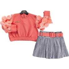 Dinamik çocuk Somon Kol Detaylı ve Etekli Ikili Takım Kız Çocuk ( Kemerli)