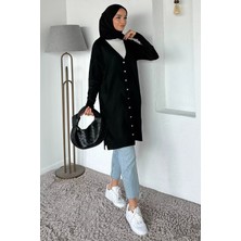 Julude Ön Düğmeli Desenli Tesettür Triko Hırka (M-L-Xl Uyumludur) P-00018881