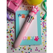 POLIN10 Renkli Pati Tasarımlı Çok Fonksiyonlu Tükenmez Kalem, Otomatik Mekanizma, Pembe Mavi Mor