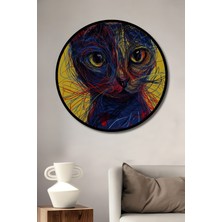 Teona Ahşap Çerçeve Görünümlü Renkli Modern Kedi Dekoratif Ahşap Mdf Ev Duvar Tablo Yuvarlak Ev Duvar Tablo