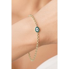 Fiyonk Kuyumculuk 14 Ayar Altın Doch Zincirde Yeşil Mineli Nazarlık Bileklik
