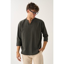 Dechers Erkek Fakir Kol V Yaka Rahat Kalıp %100 Pamuk Gömlek E225