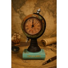 Deco Elit Prestij Serisi Dünya Küre Tasarımlı Polyester Masa Saati – Ofis ve Ev Için Şık Antika Model 19 Cm-Y
