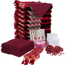 İhvan Online 20 Kişilik Hac ve Umre Hediyelik Kadife Seccade Seti – Bordo